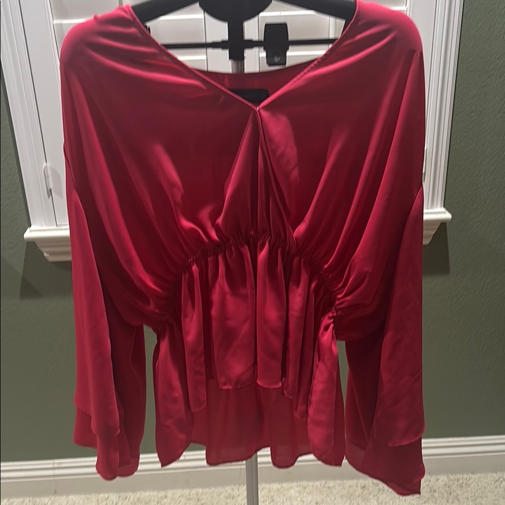 New York & Company Pink Dolman Sleeve Tie Front Blouse